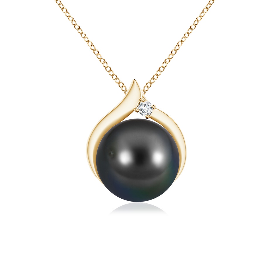 8mm AA Tahitian Pearl Solitaire Pendant with Diamond in Yellow Gold 