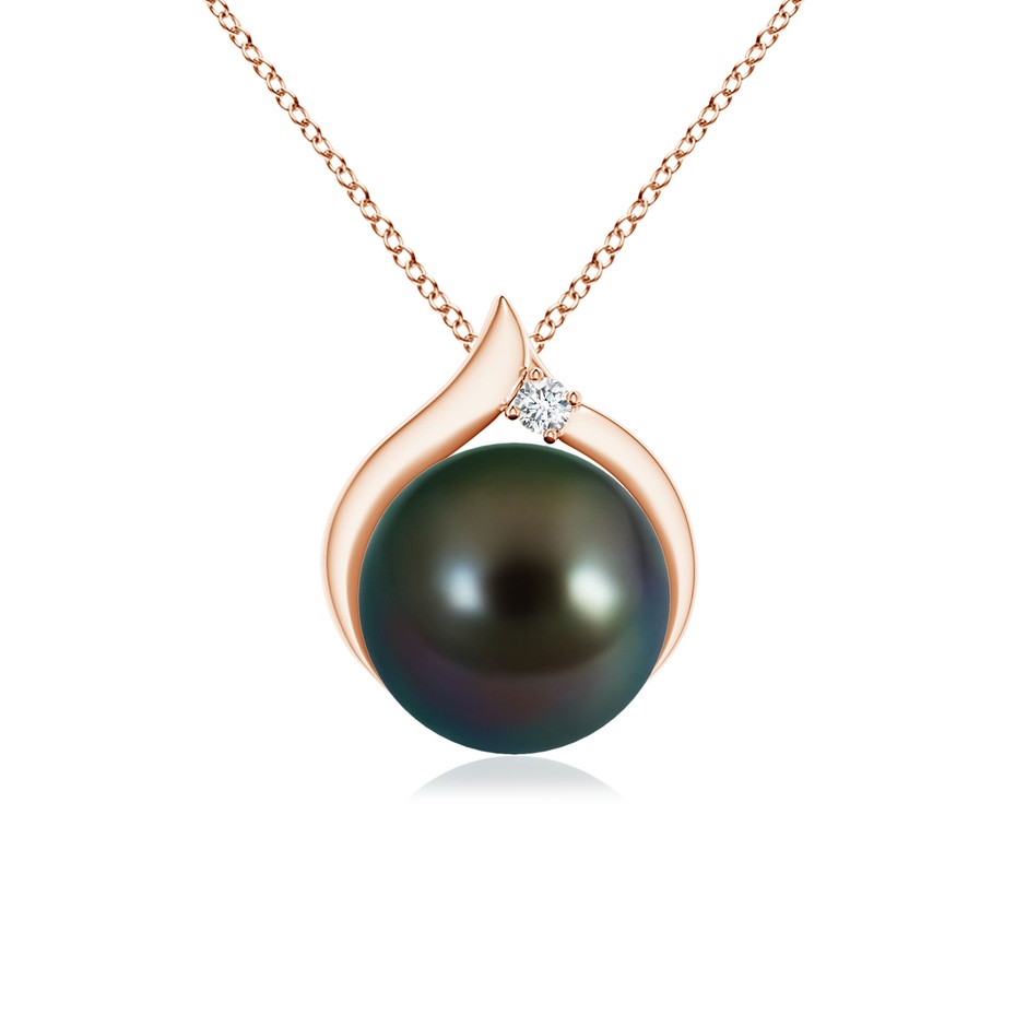 8mm AAAA Tahitian Pearl Solitaire Pendant with Diamond in Rose Gold 