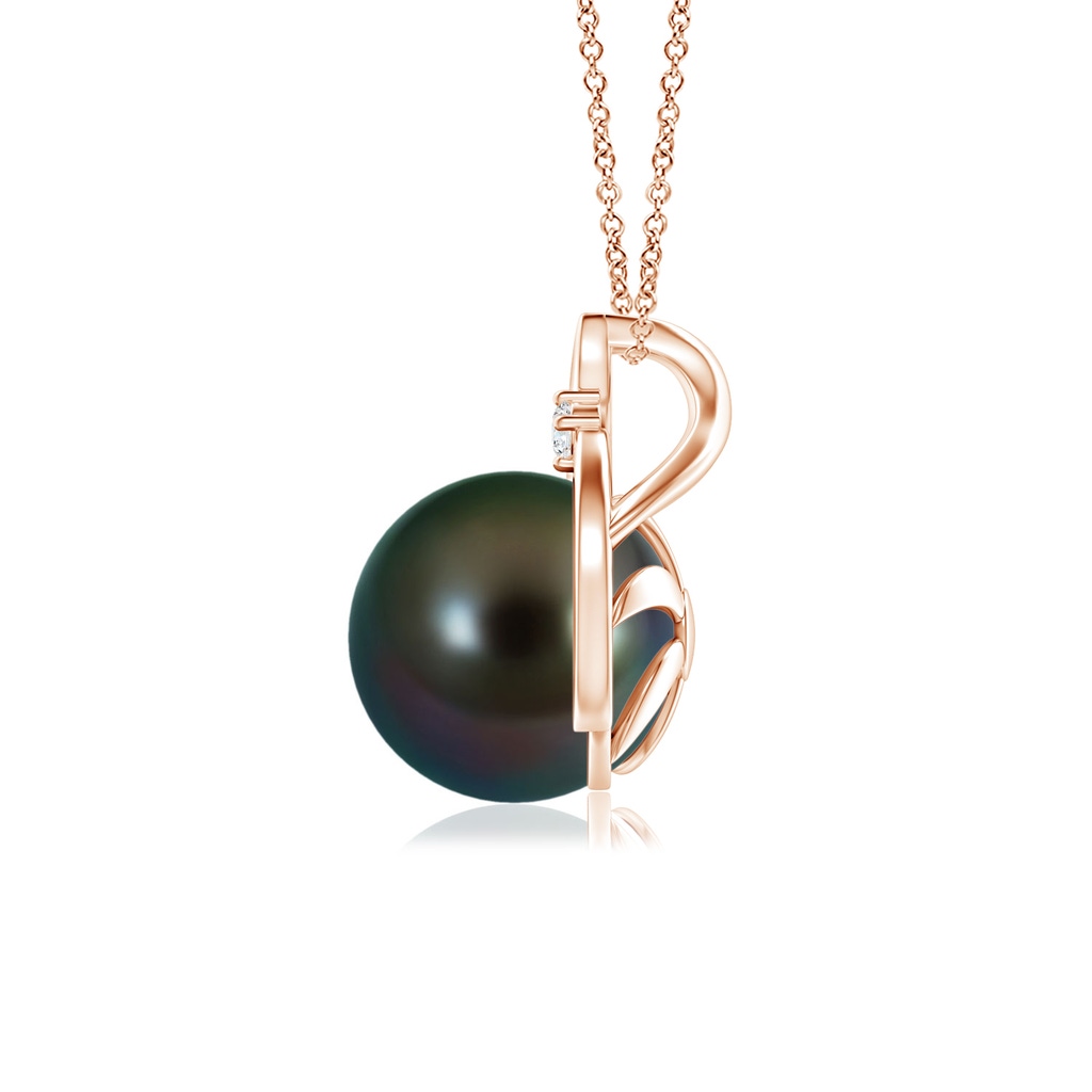 8mm AAAA Tahitian Pearl Solitaire Pendant with Diamond in Rose Gold Side 199