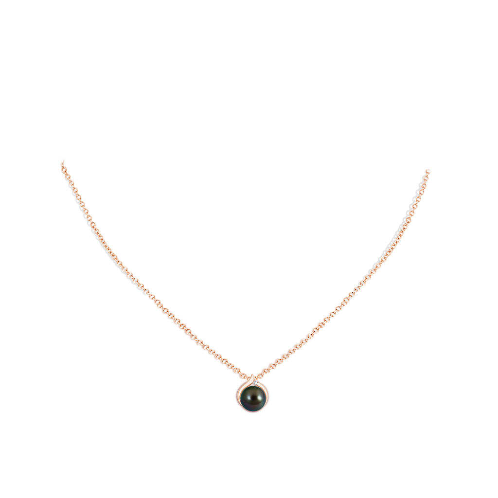 8mm AAAA Tahitian Pearl Solitaire Pendant with Diamond in Rose Gold pen