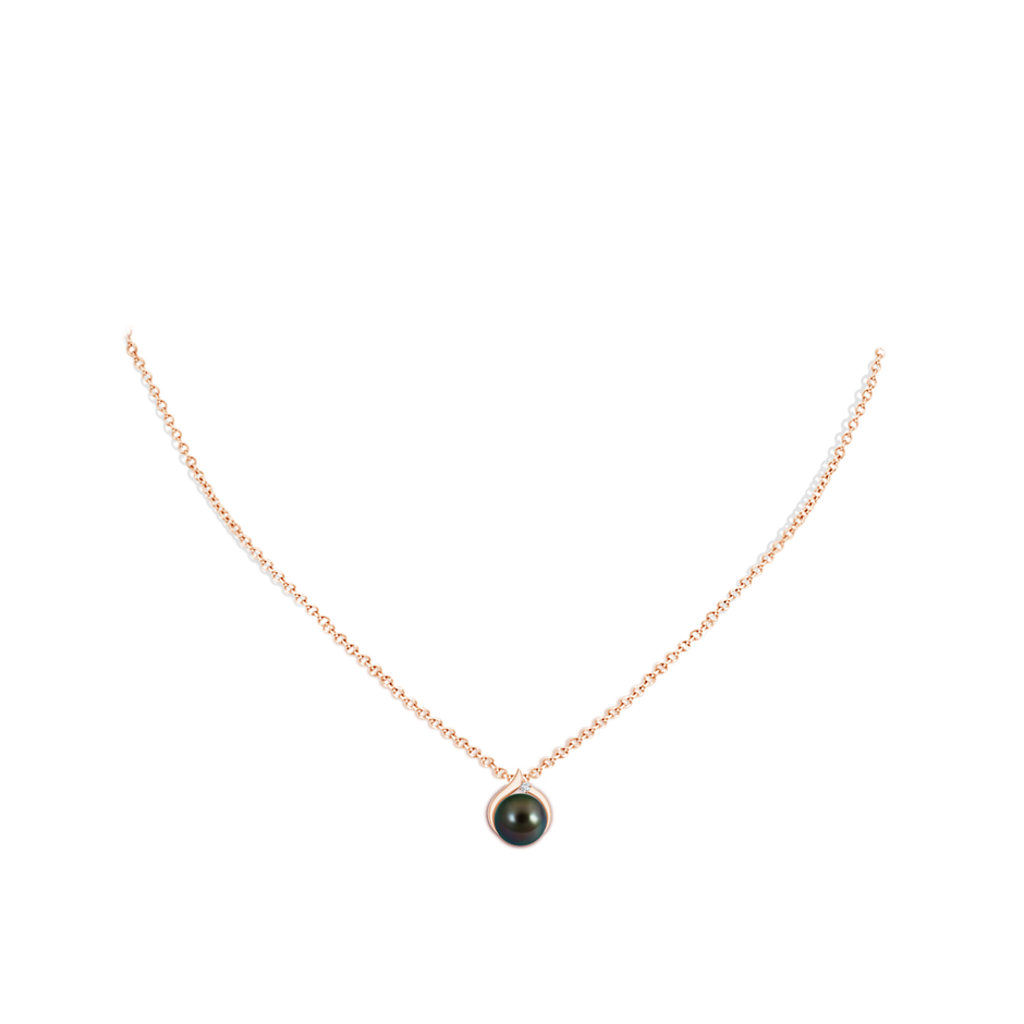 8mm AAAA Tahitian Pearl Solitaire Pendant with Diamond in Rose Gold pen