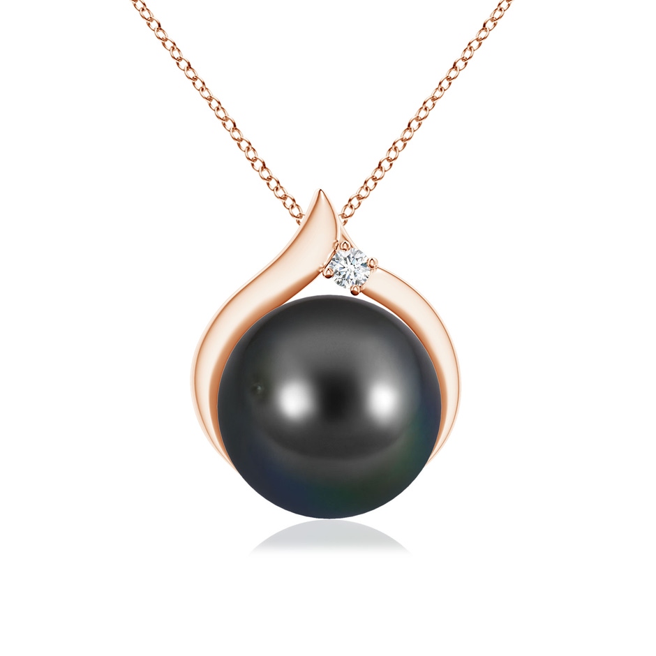 9mm AA Tahitian Pearl Solitaire Pendant with Diamond in 9K Rose Gold 