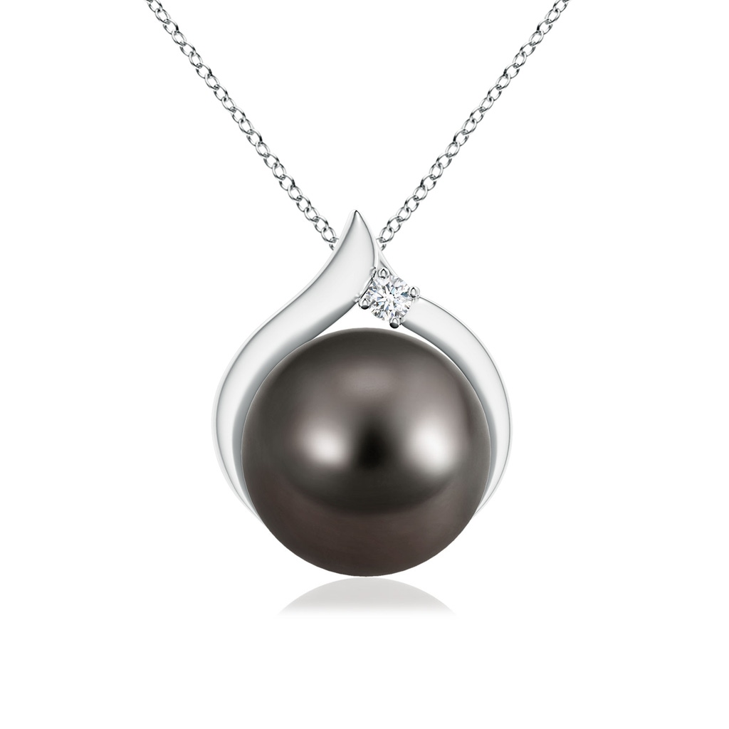 9mm AAA Tahitian Pearl Solitaire Pendant with Diamond in 10K White Gold