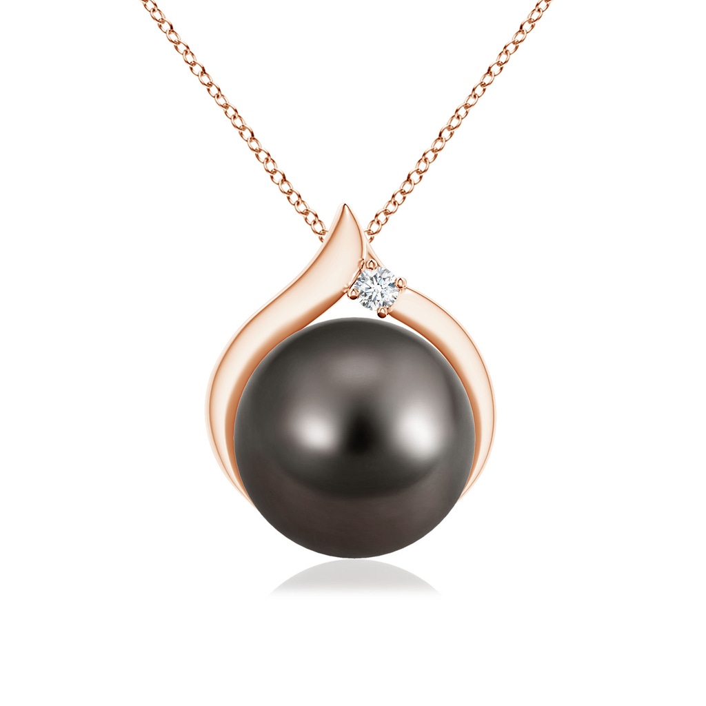 9mm AAA Tahitian Pearl Solitaire Pendant with Diamond in Rose Gold