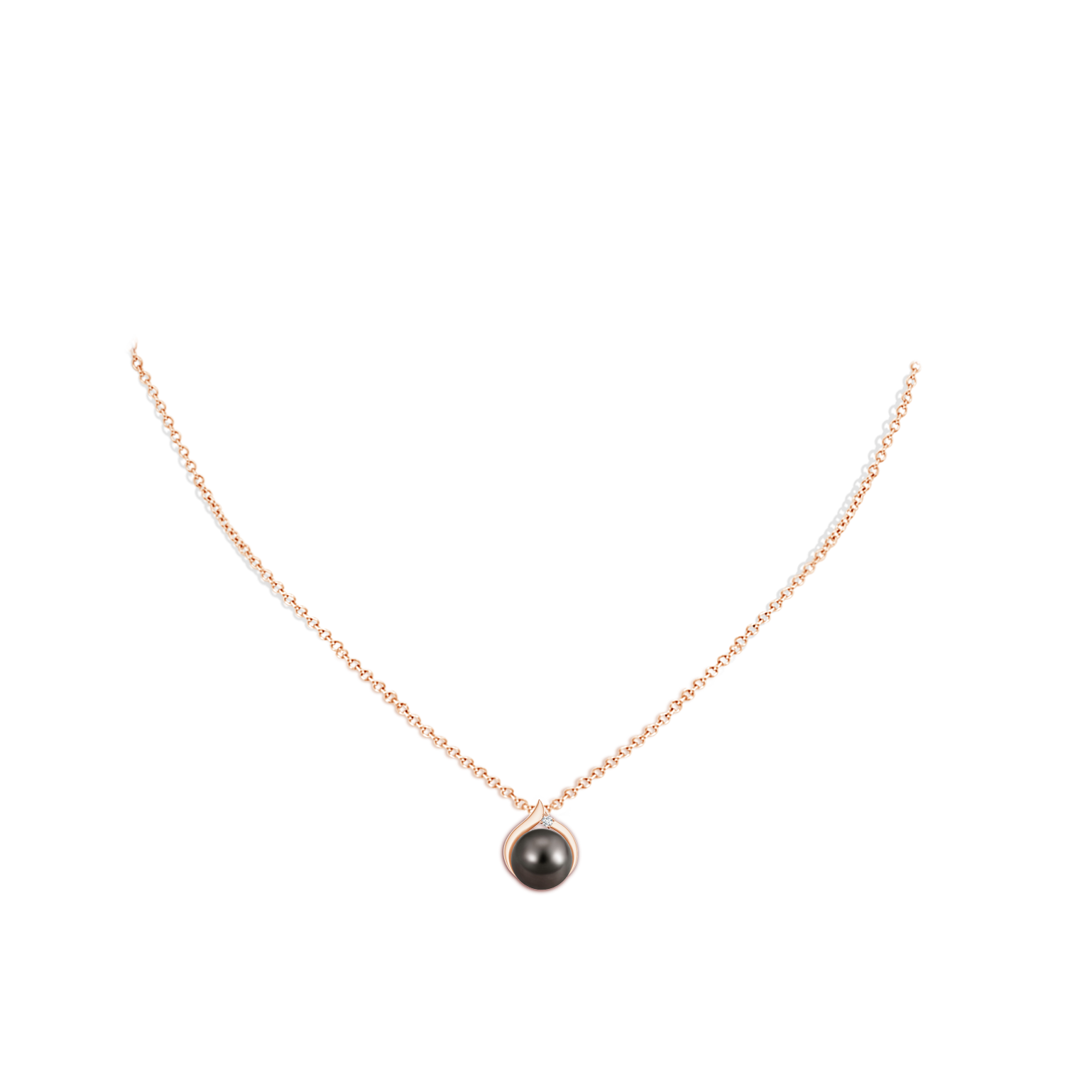 9mm AAA Tahitian Pearl Solitaire Pendant with Diamond in Rose Gold - body_neck