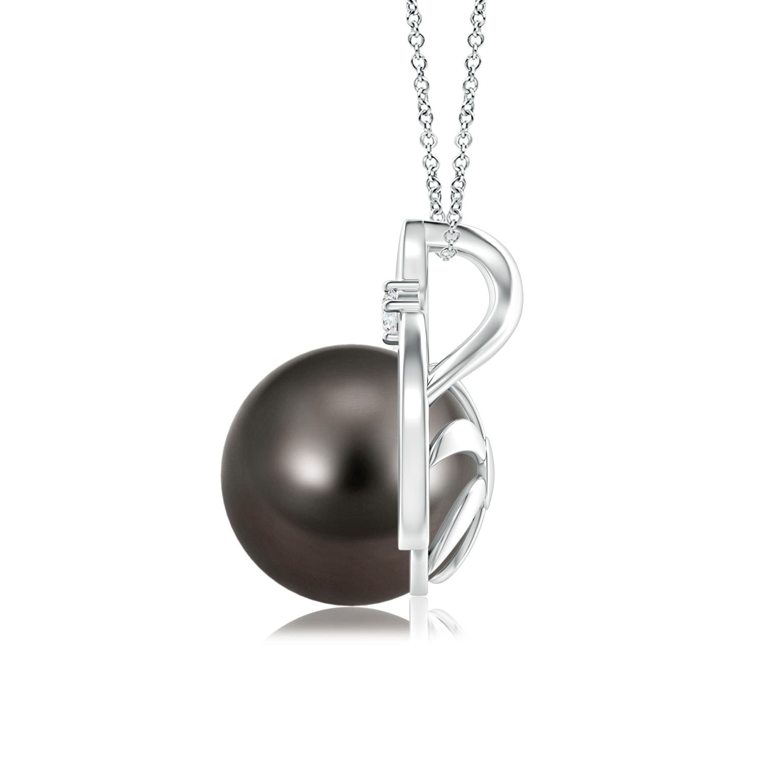 9mm AAA Tahitian Pearl Solitaire Pendant with Diamond in White Gold - side 3