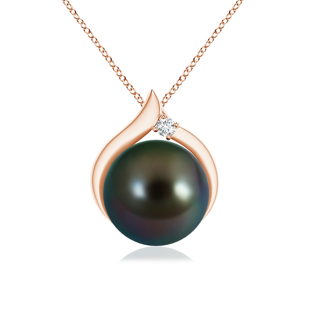 9mm AAAA Tahitian Pearl Solitaire Pendant with Diamond in Rose Gold