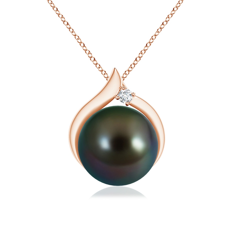 9mm AAAA Tahitian Pearl Solitaire Pendant with Diamond in Rose Gold 