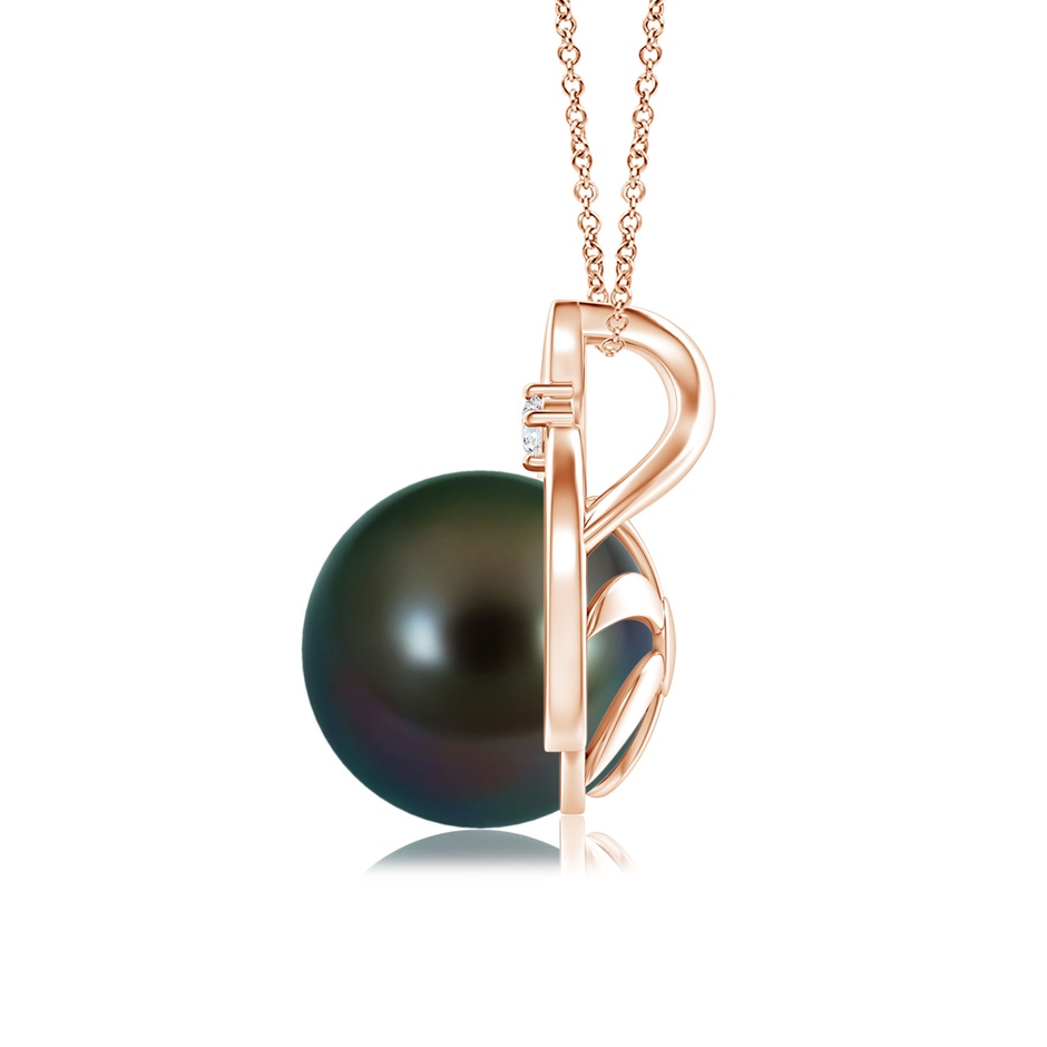 9mm AAAA Tahitian Pearl Solitaire Pendant with Diamond in Rose Gold side 199