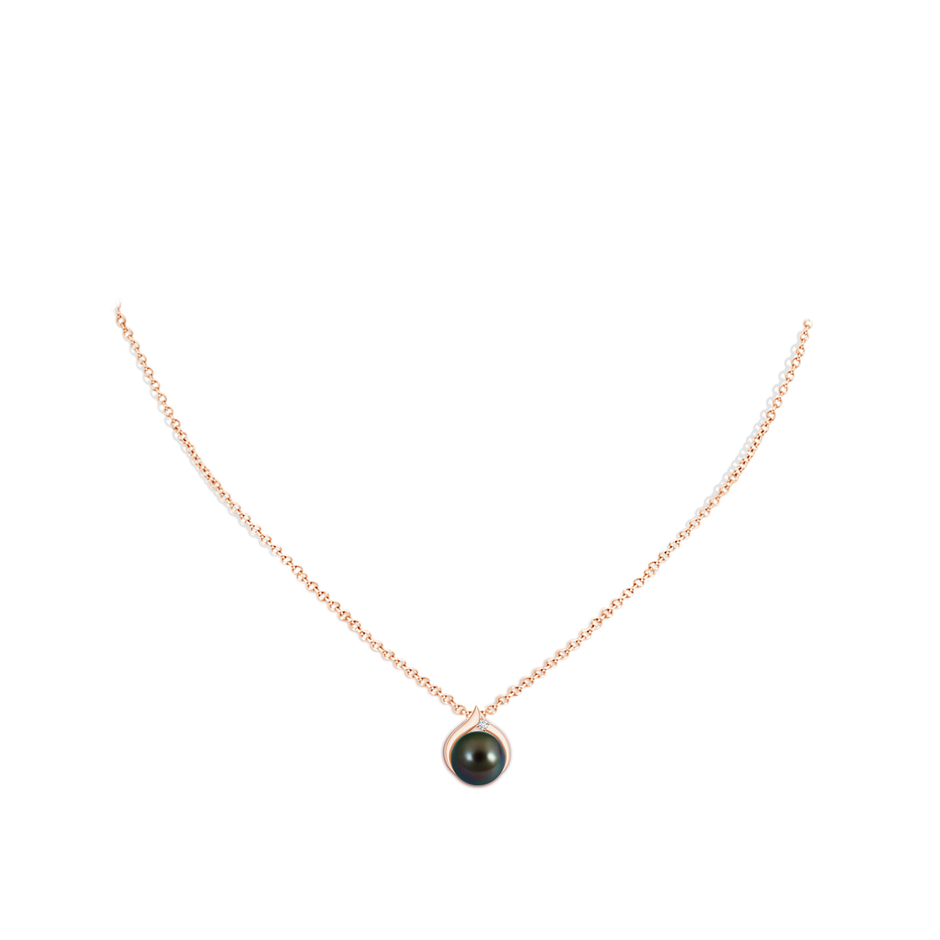 9mm AAAA Tahitian Pearl Solitaire Pendant with Diamond in Rose Gold pen