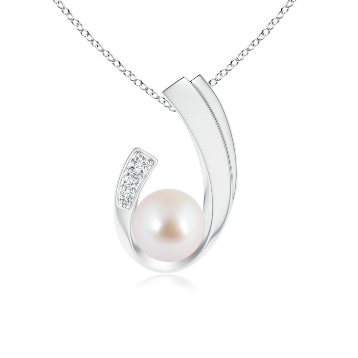 8mm AAA Akoya Cultured Pearl J-Shaped Pendant with Diamond in White Gold 