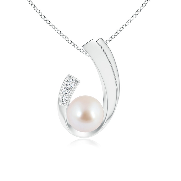 8mm AAA Akoya Cultured Pearl J-Shaped Pendant with Diamond in White Gold