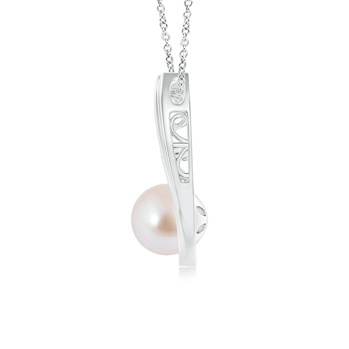 8mm AAA Akoya Cultured Pearl J-Shaped Pendant with Diamond in White Gold Product Image