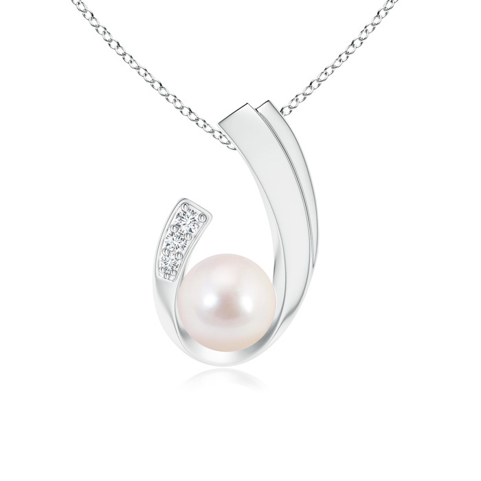 8mm AAAA Akoya Cultured Pearl J-Shaped Pendant with Diamond in S999 Silver