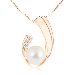 10mm AAA Freshwater Pearl J-Shaped Pendant with Diamond in Rose Gold