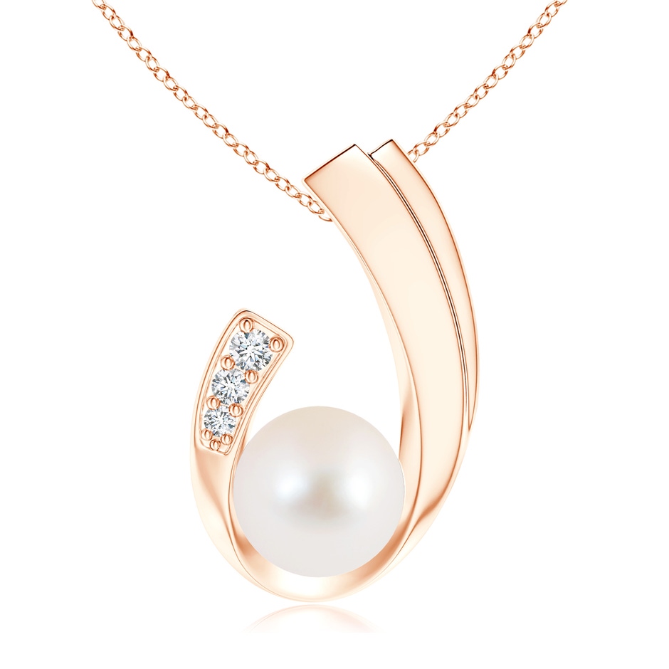 10mm AAA Freshwater Pearl J-Shaped Pendant with Diamond in Rose Gold 