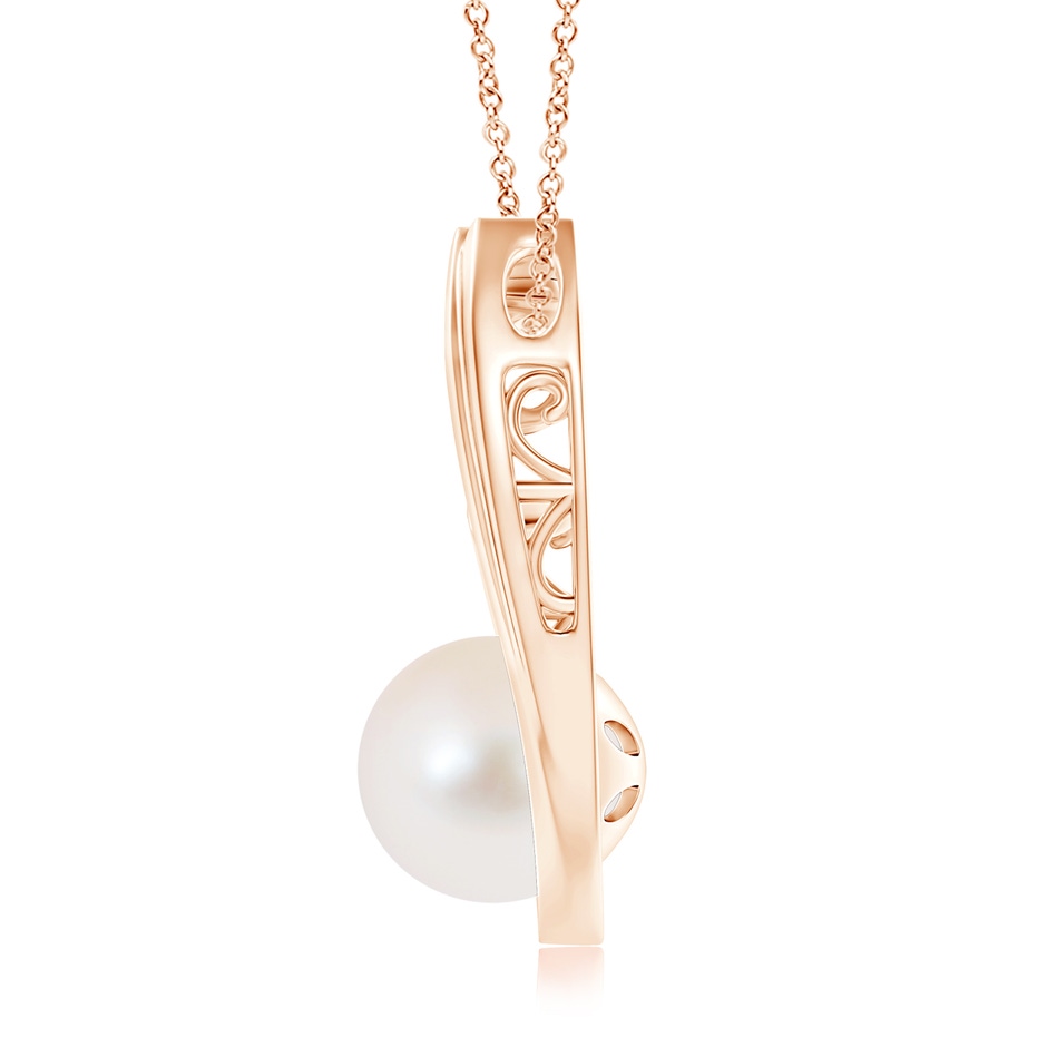 10mm AAA Freshwater Pearl J-Shaped Pendant with Diamond in Rose Gold product image