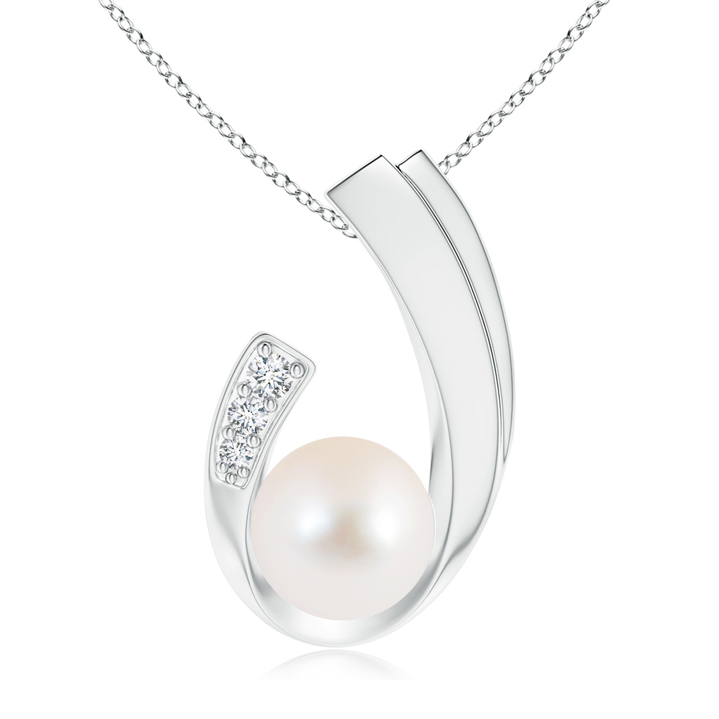 10mm AAA Freshwater Pearl J-Shaped Pendant with Diamond in S999 Silver