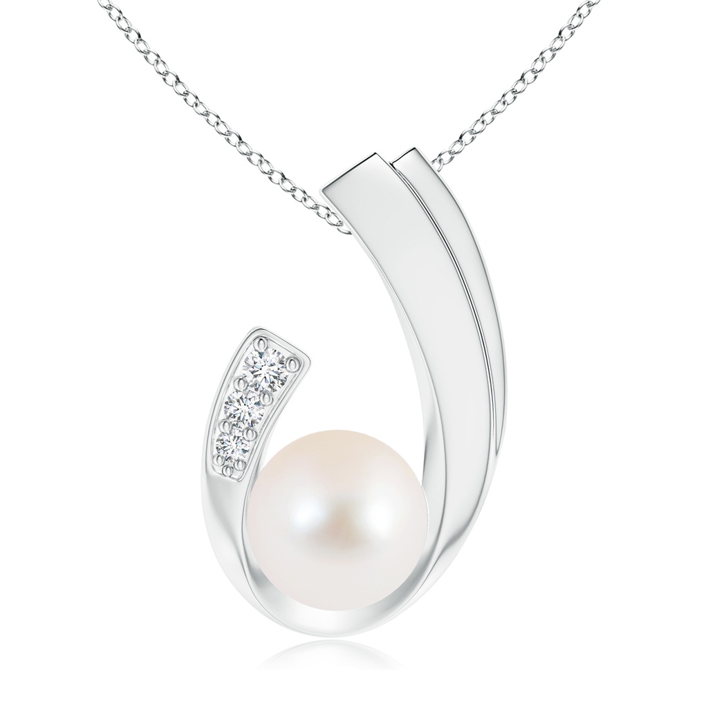 10mm AAA Freshwater Pearl J-Shaped Pendant with Diamond in S999 Silver