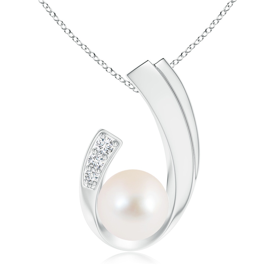 10mm AAA Freshwater Pearl J-Shaped Pendant with Diamond in White Gold 