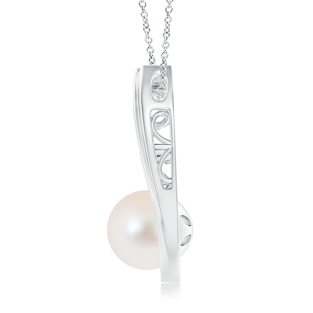 10mm AAA Freshwater Pearl J-Shaped Pendant with Diamond in White Gold Product Image