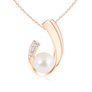 9mm AAA Freshwater Pearl J-Shaped Pendant with Diamond in Rose Gold