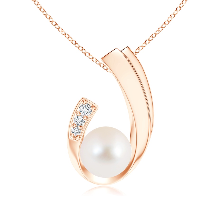 9mm AAA Freshwater Pearl J-Shaped Pendant with Diamond in Rose Gold 