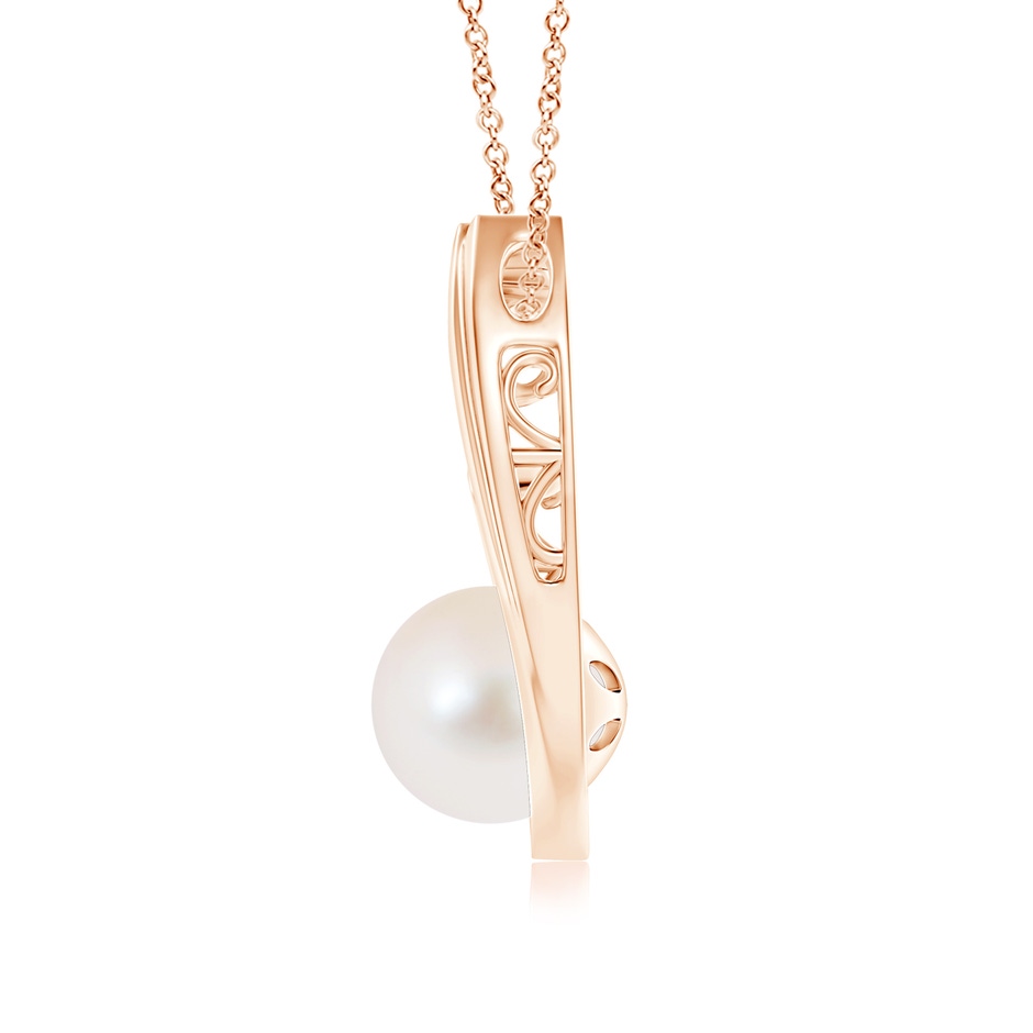 9mm AAA Freshwater Pearl J-Shaped Pendant with Diamond in Rose Gold product image