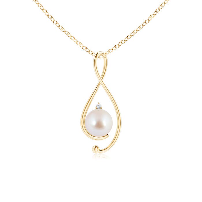 8mm AAA Japanese Akoya Pearl Infinity Pendant with Diamond in Yellow Gold