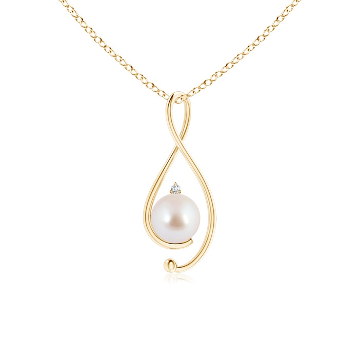 8mm AAA Japanese Akoya Pearl Infinity Pendant with Diamond in Yellow Gold 