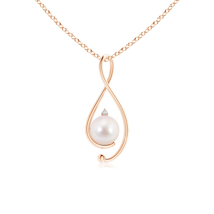 8mm AAAA Japanese Akoya Pearl Infinity Pendant with Diamond in 9K Rose Gold 