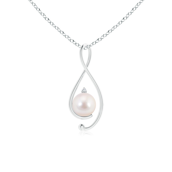 8mm AAAA Japanese Akoya Pearl Infinity Pendant with Diamond in S999 Silver 