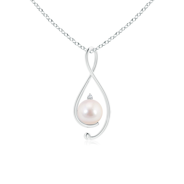 8mm AAAA Japanese Akoya Pearl Infinity Pendant with Diamond in White Gold