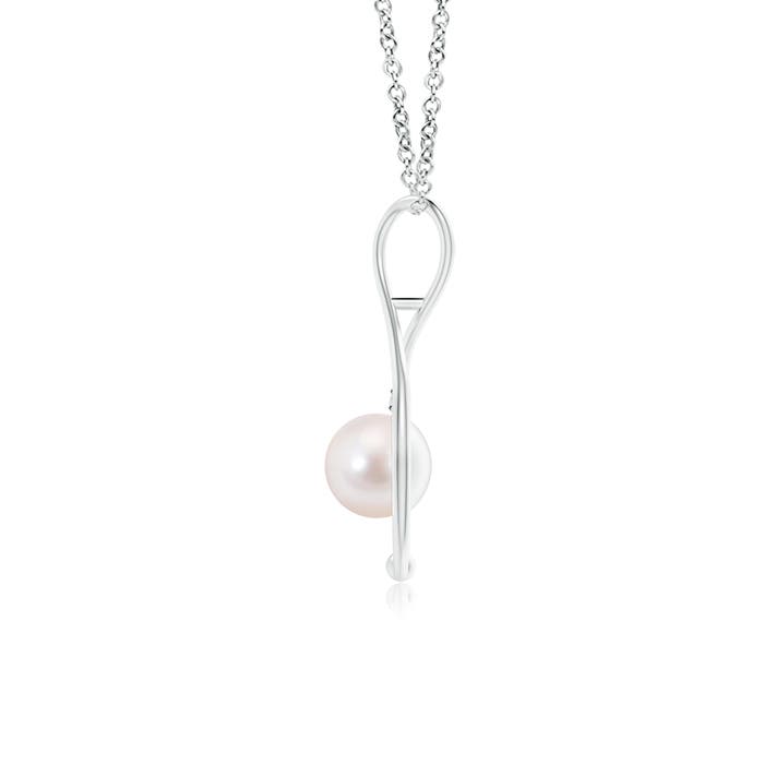 8mm AAAA Japanese Akoya Pearl Infinity Pendant with Diamond in White Gold - side 1
