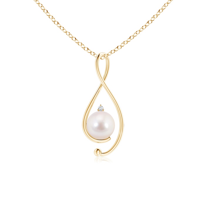 8mm AAAA Japanese Akoya Pearl Infinity Pendant with Diamond in Yellow Gold