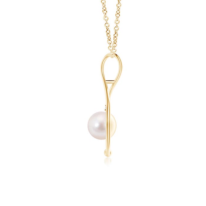 8mm AAAA Japanese Akoya Pearl Infinity Pendant with Diamond in Yellow Gold