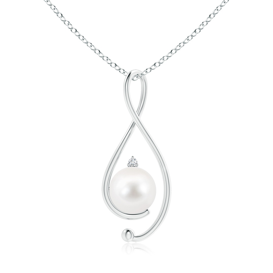 10mm AA Freshwater Pearl Infinity Pendant with Diamond in S999 Silver 