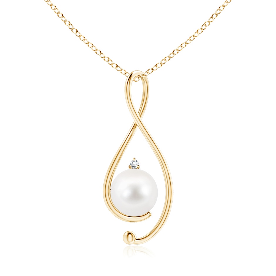 10mm AA Freshwater Pearl Infinity Pendant with Diamond in Yellow Gold 