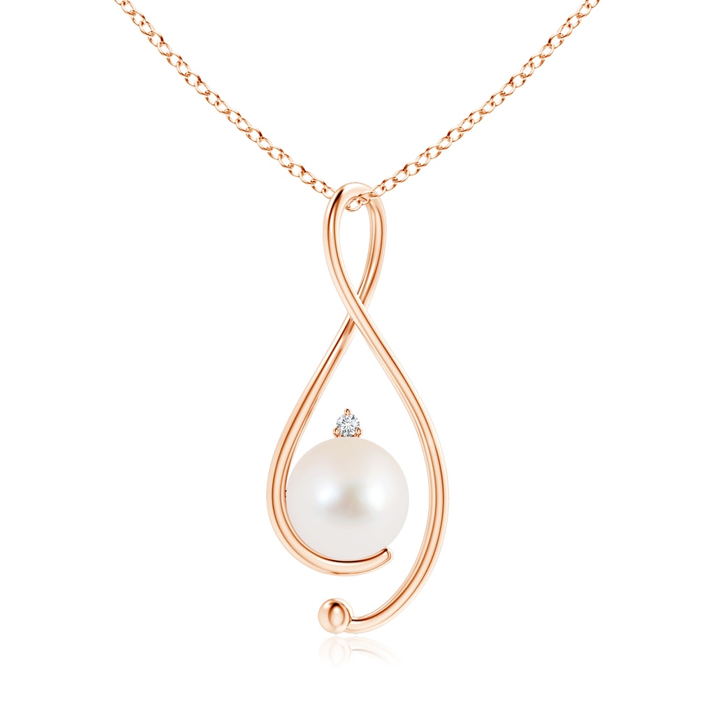 10mm AAA Freshwater Pearl Infinity Pendant with Diamond in Rose Gold