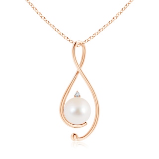 10mm AAA Freshwater Pearl Infinity Pendant with Diamond in Rose Gold