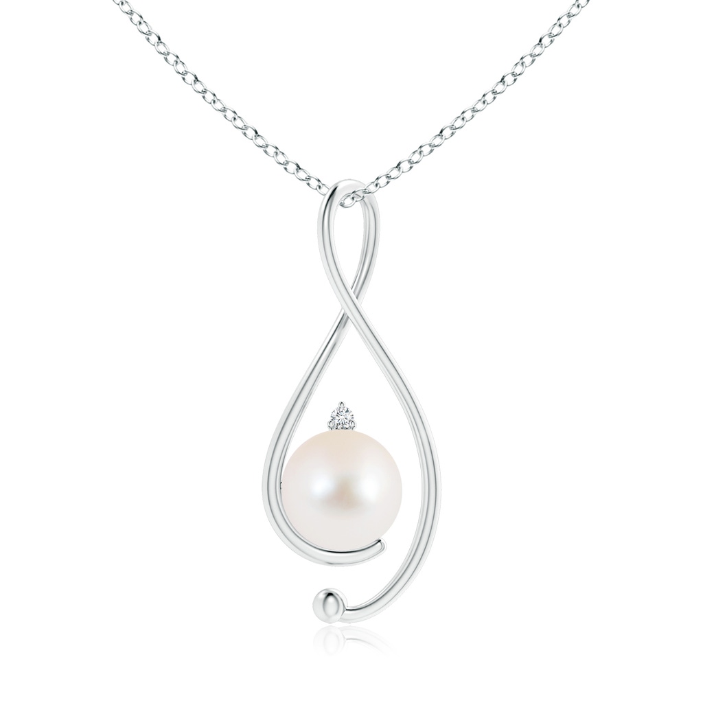 10mm AAA Freshwater Pearl Infinity Pendant with Diamond in S999 Silver
