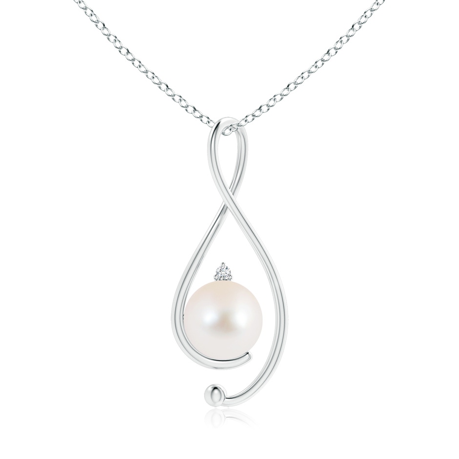 10mm AAA Freshwater Pearl Infinity Pendant with Diamond in S999 Silver 
