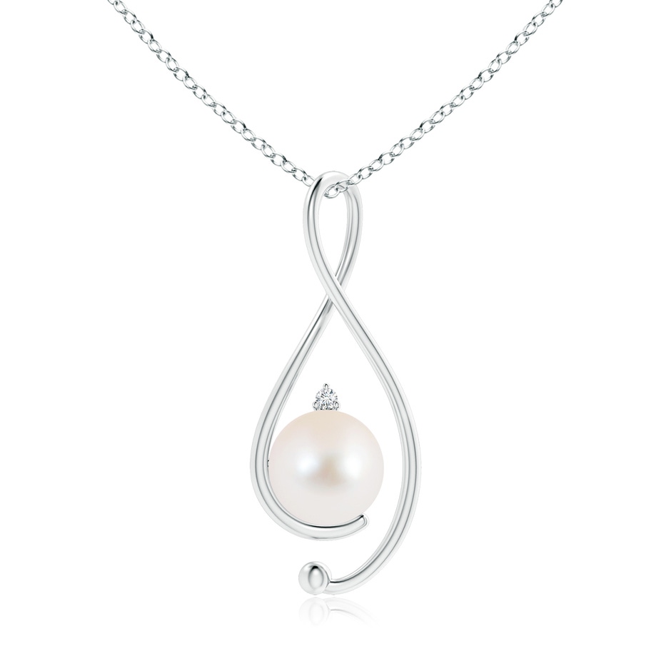 10mm AAA Freshwater Pearl Infinity Pendant with Diamond in White Gold 