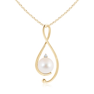 10mm AAA Freshwater Pearl Infinity Pendant with Diamond in Yellow Gold