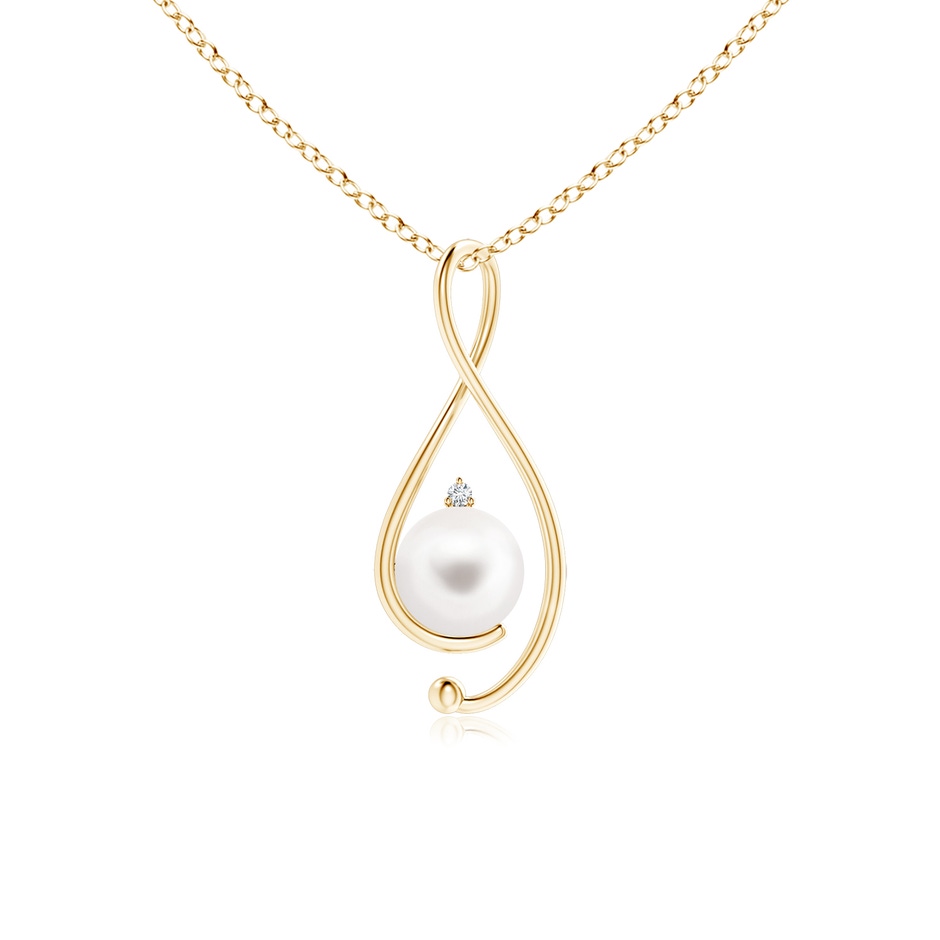 8mm AA Freshwater Pearl Infinity Pendant with Diamond in Yellow Gold 