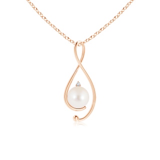 8mm AAA Freshwater Pearl Infinity Pendant with Diamond in 9K Rose Gold