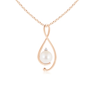 8mm AAA Freshwater Pearl Infinity Pendant with Diamond in Rose Gold