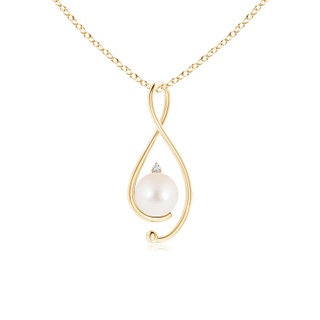 8mm AAA Freshwater Pearl Infinity Pendant with Diamond in Yellow Gold