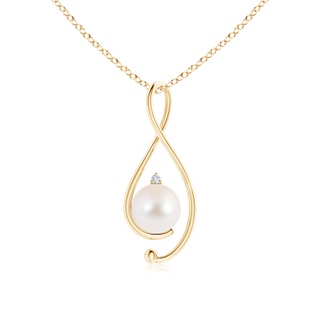 9mm AAA Freshwater Pearl Infinity Pendant with Diamond in Yellow Gold