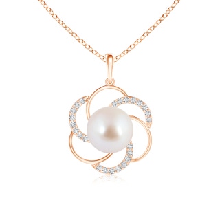 8mm AAA Akoya Cultured Pearl Flower Pendant with Diamonds in Rose Gold